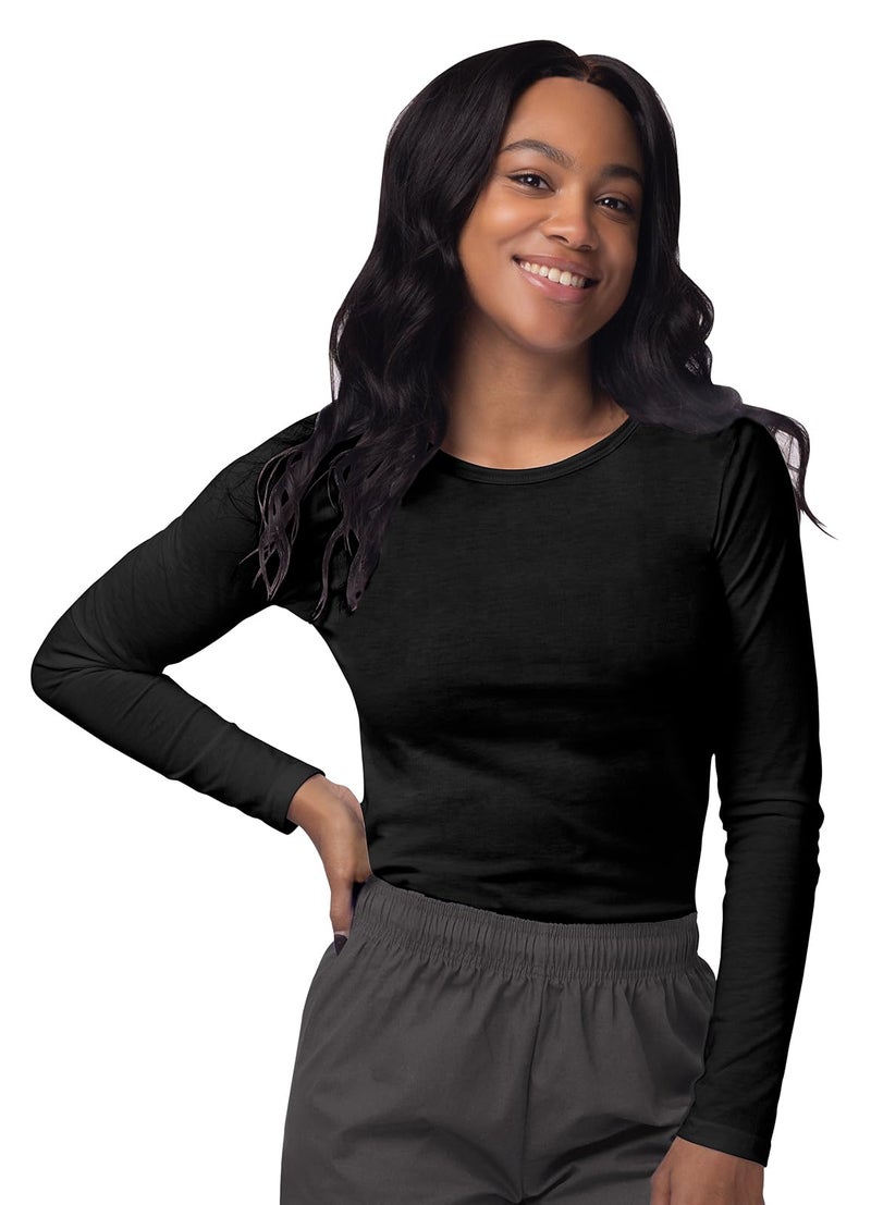 Sivvan Scrubs for Women - Long Sleeve Comfort Underscrub Tee 2-Pack - S85002 - Black/White - L - Image 2